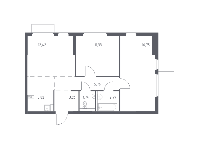 3 ккв (Евро) 59,9 м²
