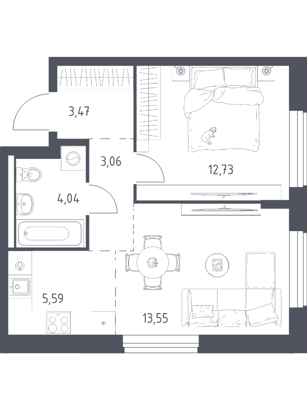 2 ккв (Евро) 42,4 м²