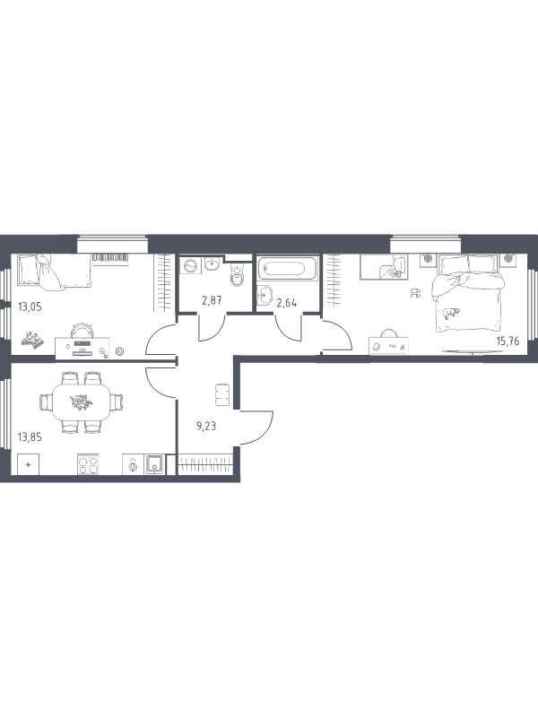 2 ккв 57,4 м²