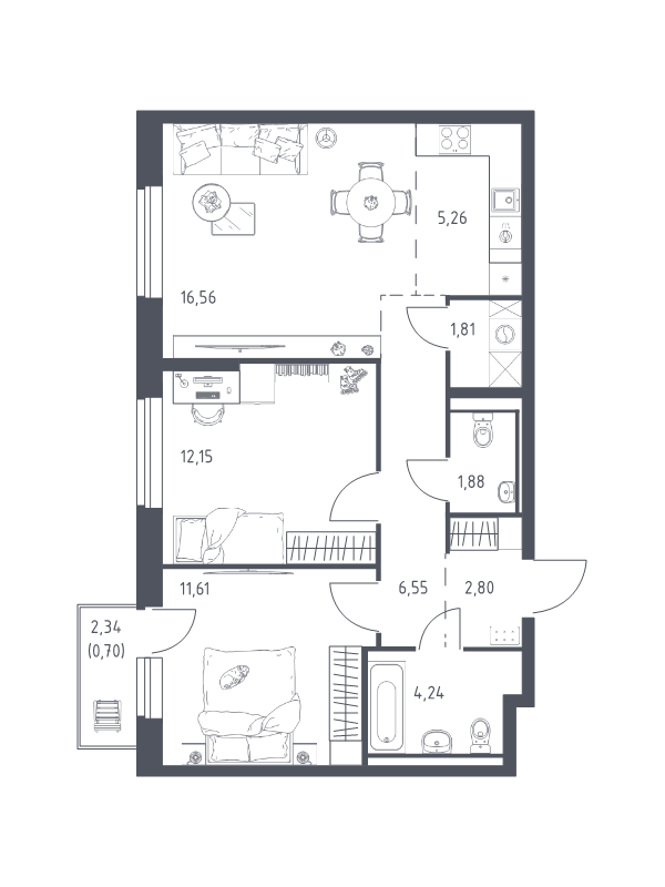 3 ккв (Евро) 63,6 м²