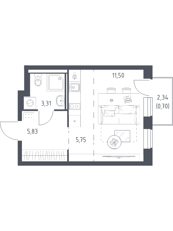 Студия 27,1 м²
