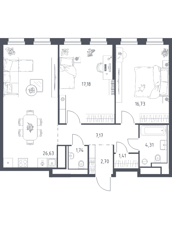 3 ккв (Евро) 77,9 м²