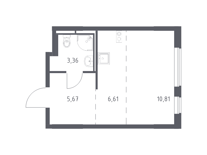 Студия 26,5 м²