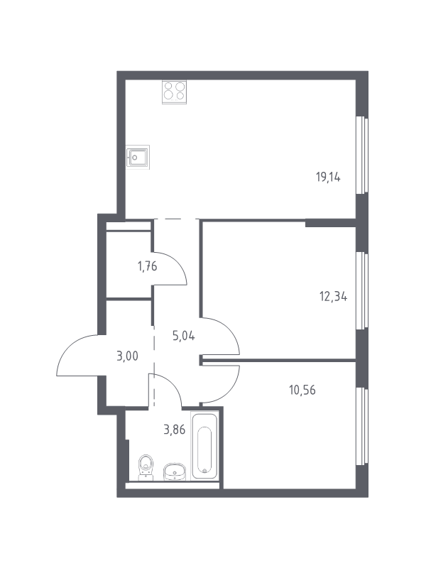 3 ккв (Евро) 55,1 м²