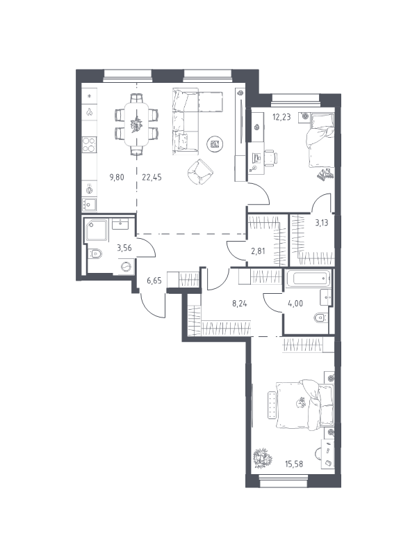 3 ккв (Евро) 88,5 м²