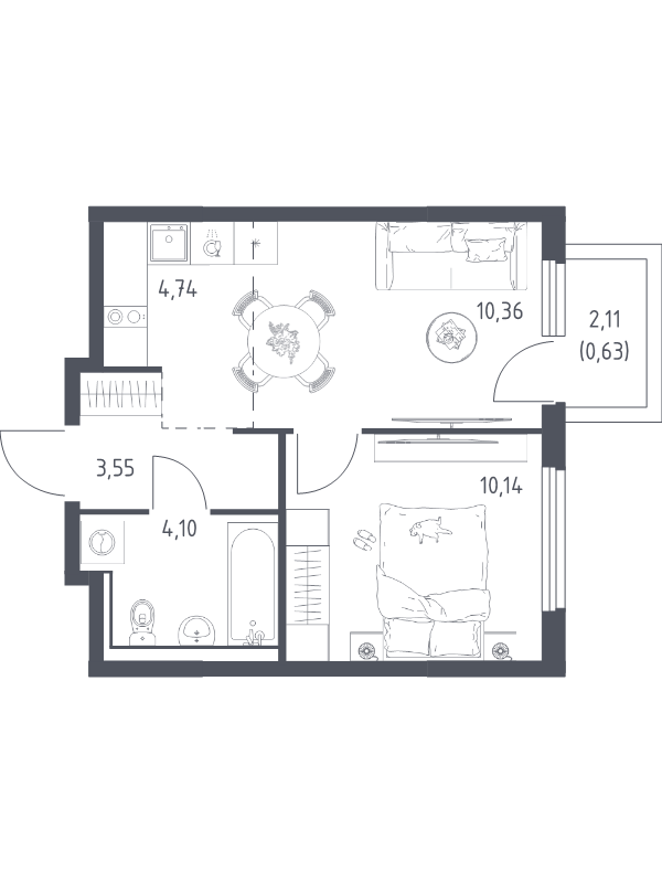 2 ккв (Евро) 33,5 м²