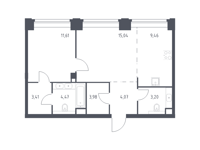 2 ккв (Евро) 55,2 м²