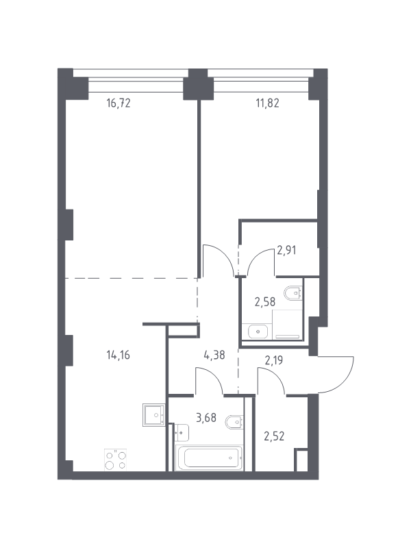 2 ккв (Евро) 61 м²