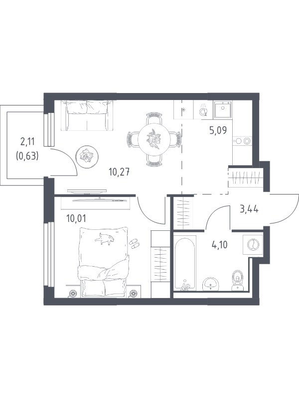 2 ккв (Евро) 33,5 м²
