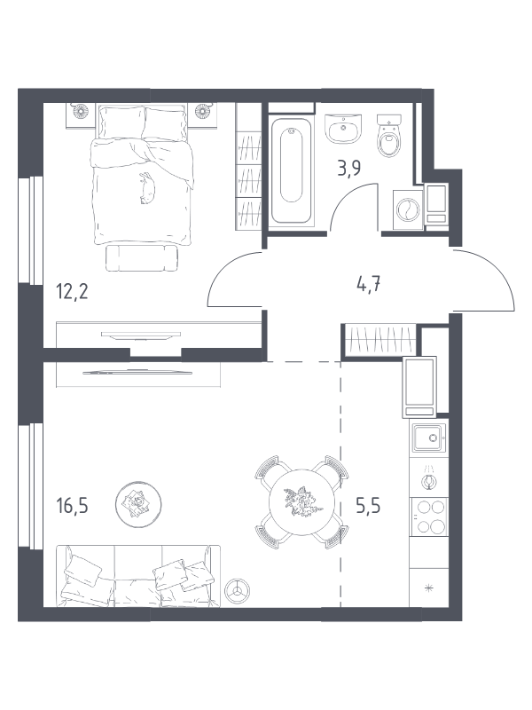 2 ккв (Евро) 42,6 м²