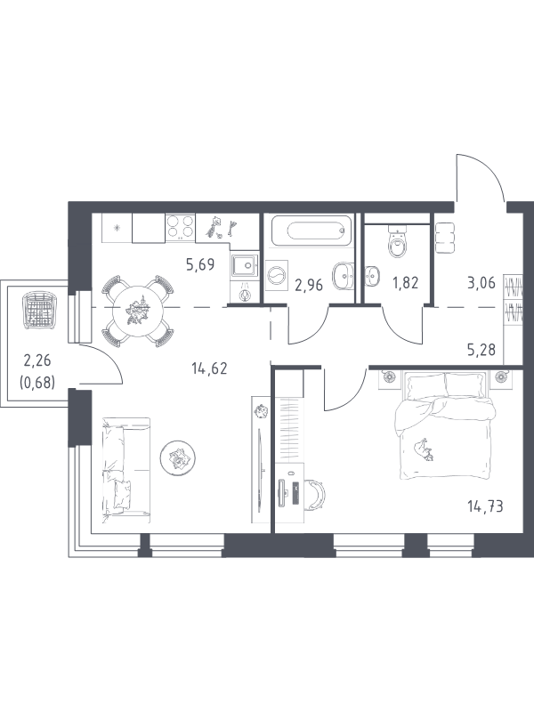 2 ккв (Евро) 48,8 м²