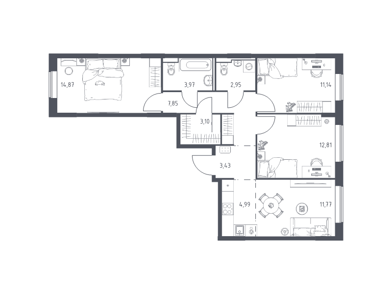 4 ккв (Евро) 76,9 м²