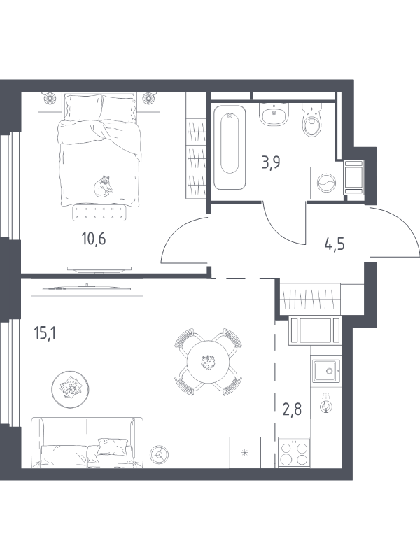 2 ккв (Евро) 36,5 м²