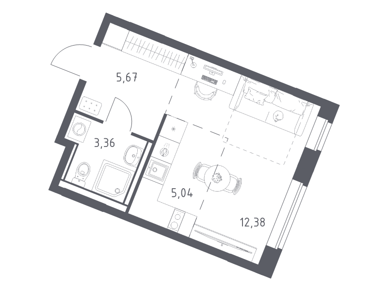 Студия 26,5 м²