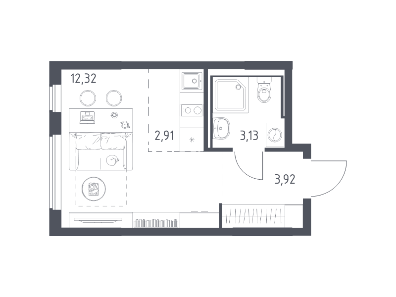 Студия 22,3 м²
