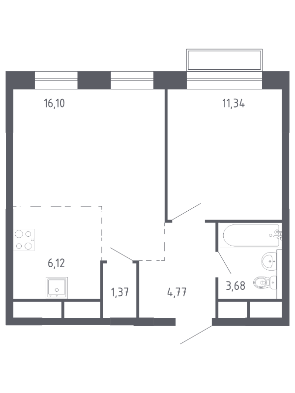 2 ккв (Евро) 42,8 м²