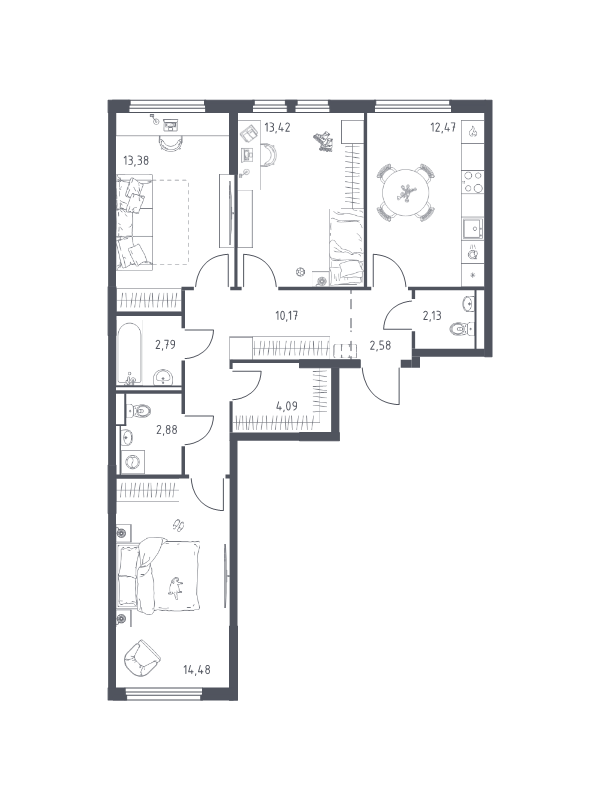 3 ккв 78,4 м²