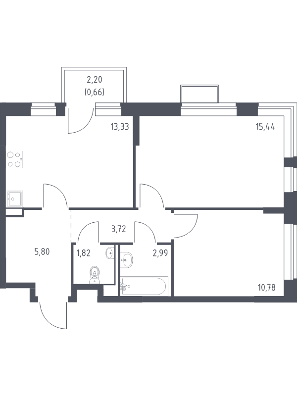 2 ккв 54,5 м²