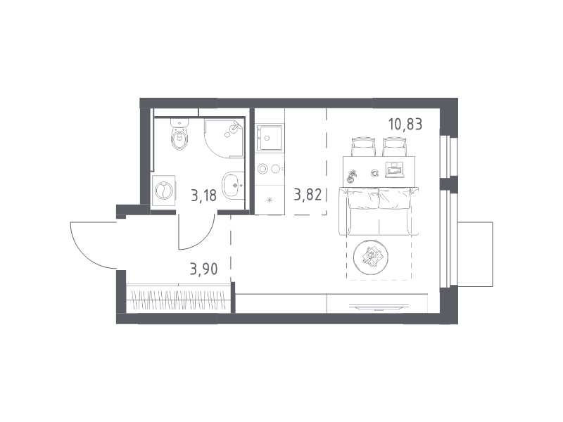 Студия 21,7 м²