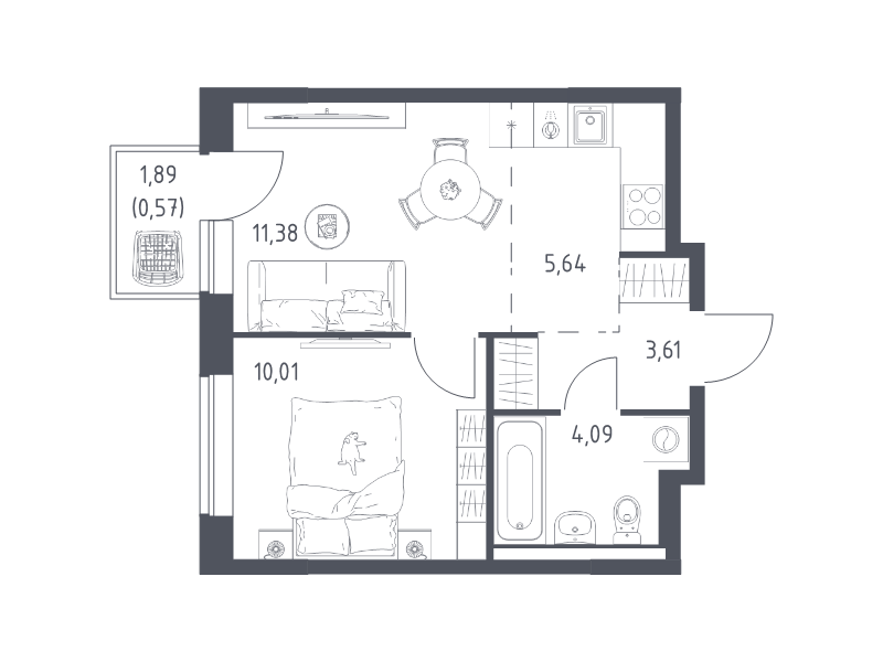 2 ккв (Евро) 35,3 м²