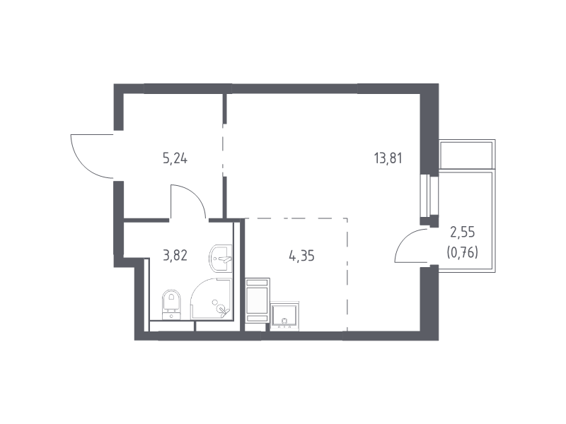 Студия 28 м²