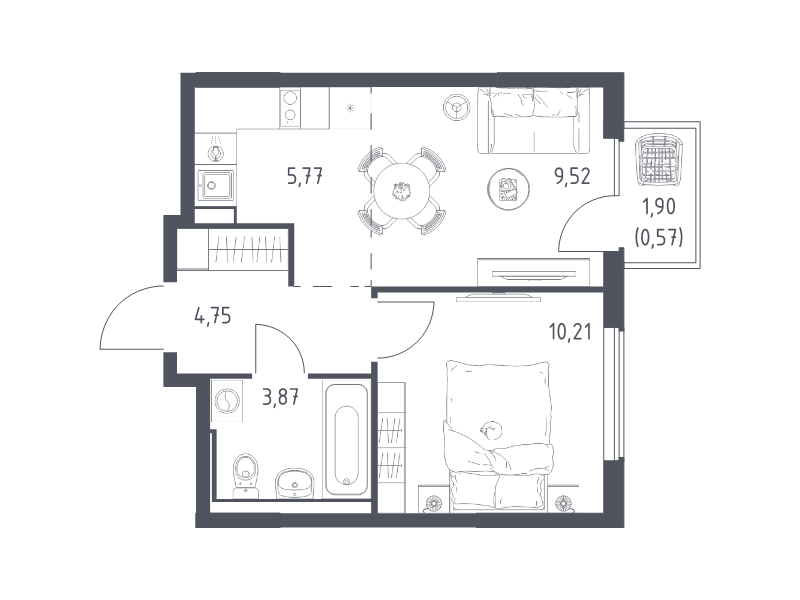 2 ккв (Евро) 34,7 м²