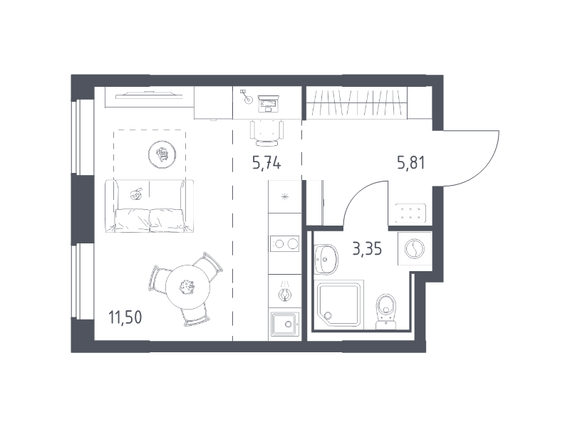 Студия 26,4 м²