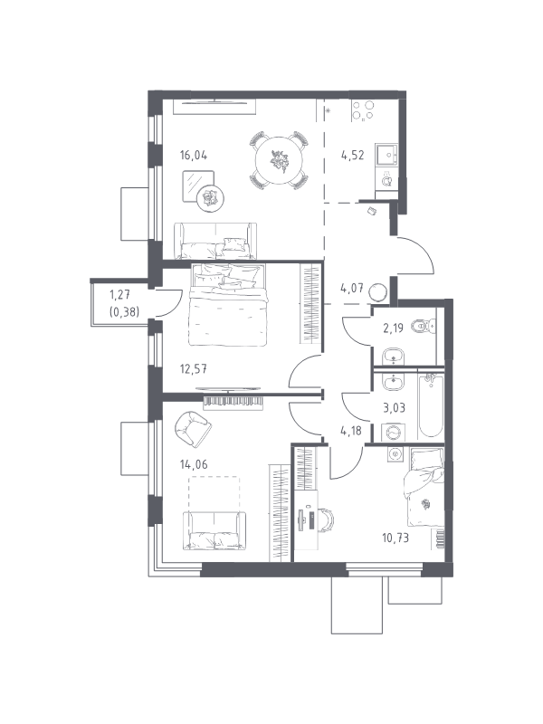 4 ккв (Евро) 71,8 м²