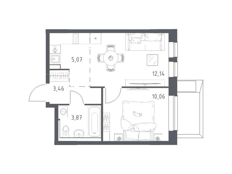 2 ккв (Евро) 34,6 м²
