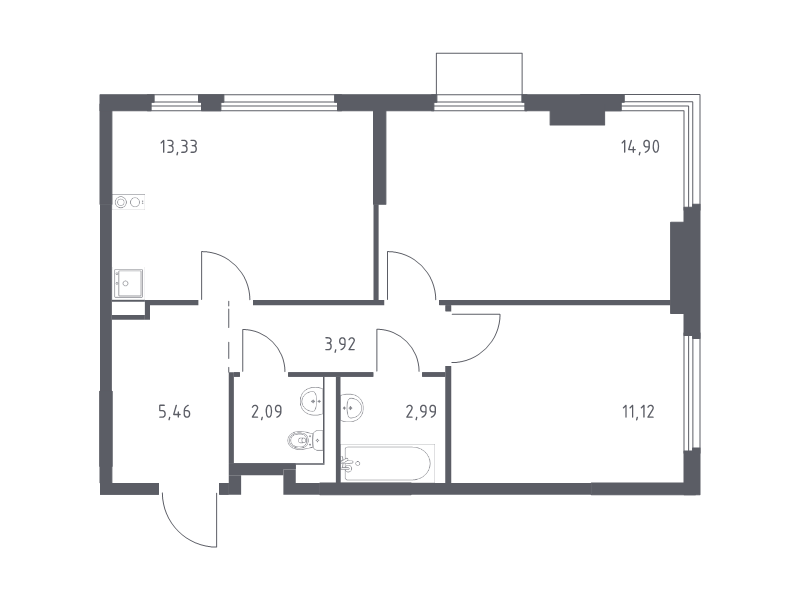 2 ккв 53,8 м²