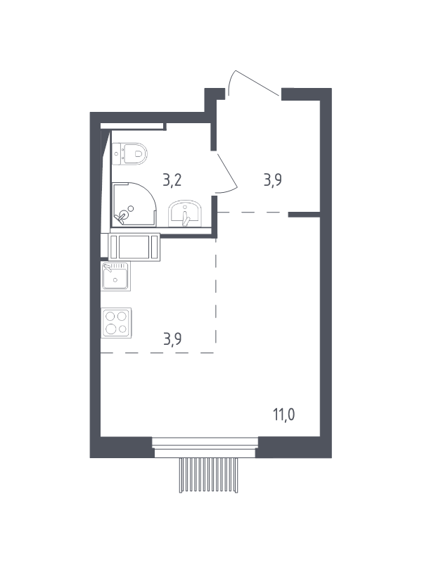 Студия 21,5 м²