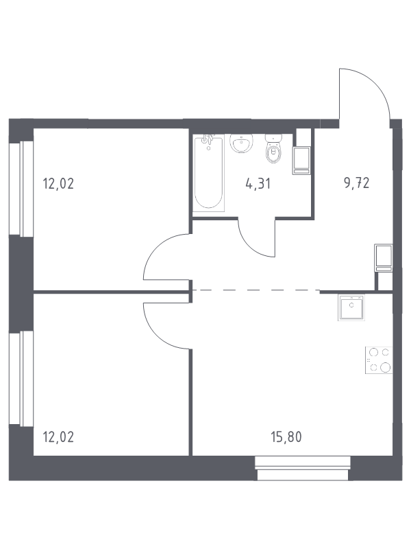 3 ккв (Евро) 53,9 м²