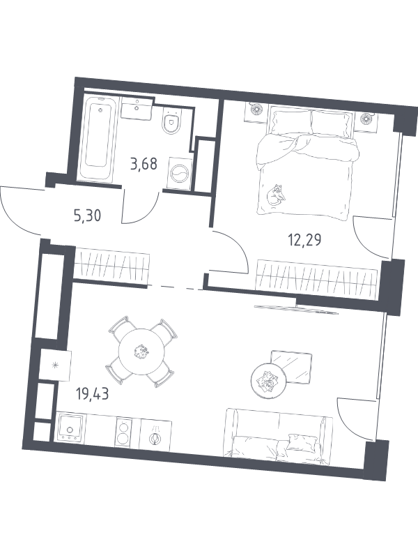 2 ккв (Евро) 40,7 м²