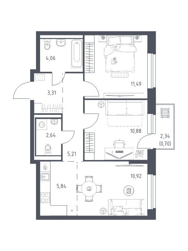 3 ккв (Евро) 55,1 м²