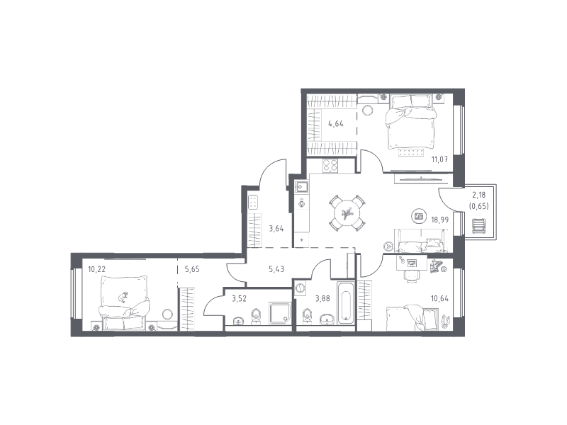 4 ккв (Евро) 78,3 м²