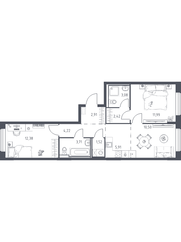 3 ккв (Евро) 58,6 м²