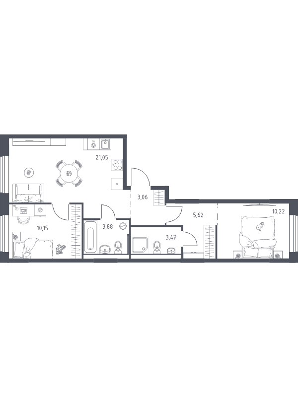 3 ккв (Евро) 57,5 м²