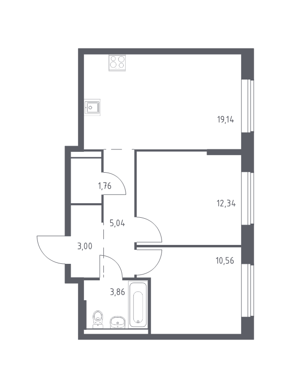 3 ккв (Евро) 55,1 м²