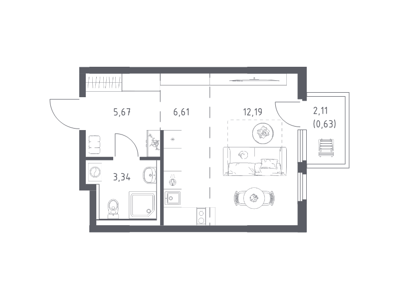 Студия 28,4 м²
