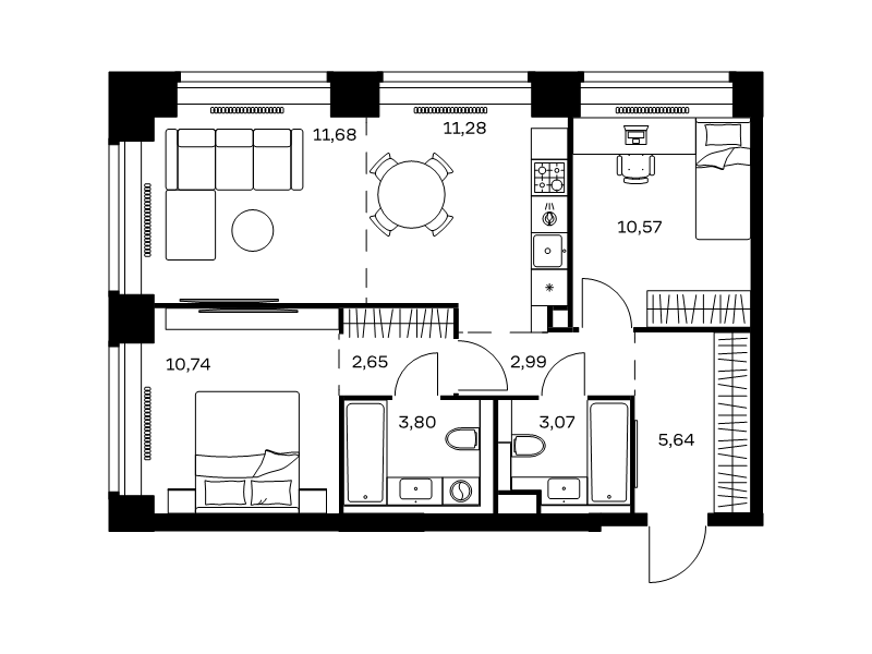 3 ккв (Евро) 62,4 м²