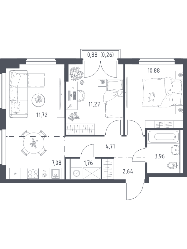 3 ккв (Евро) 54,3 м²