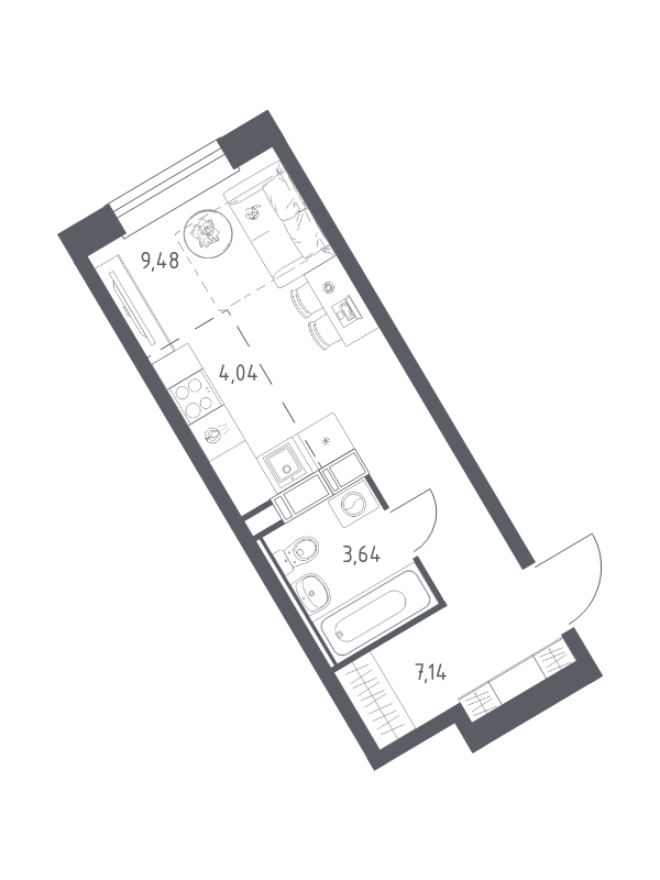 Студия 24,3 м²