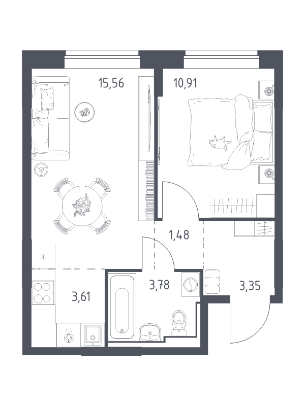 2 ккв (Евро) 38,7 м²