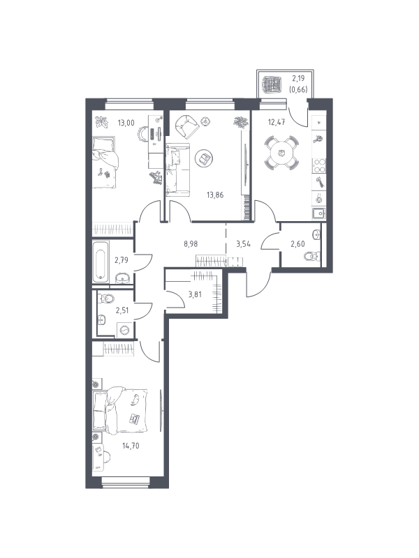 3 ккв 78,9 м²