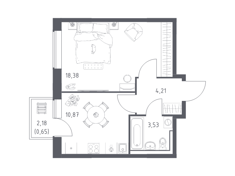 1 ккв 37,6 м²