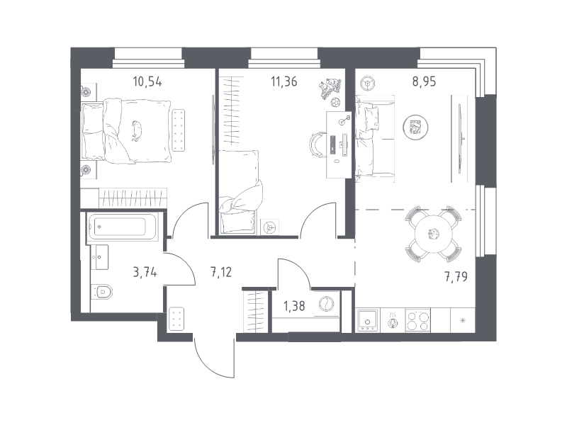 3 ккв (Евро) 50,9 м²