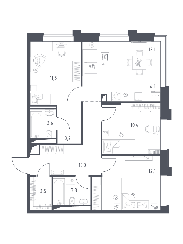 4 ккв (Евро) 72 м²