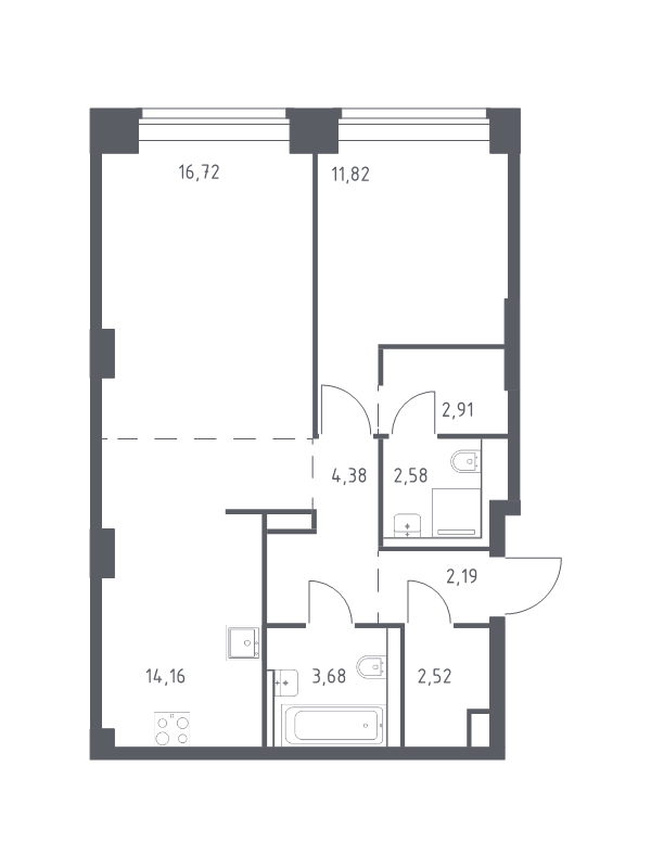 2 ккв (Евро) 61 м²