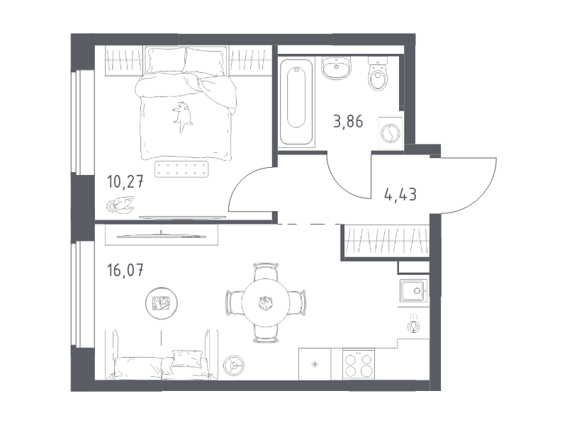 2 ккв (Евро) 34,6 м²