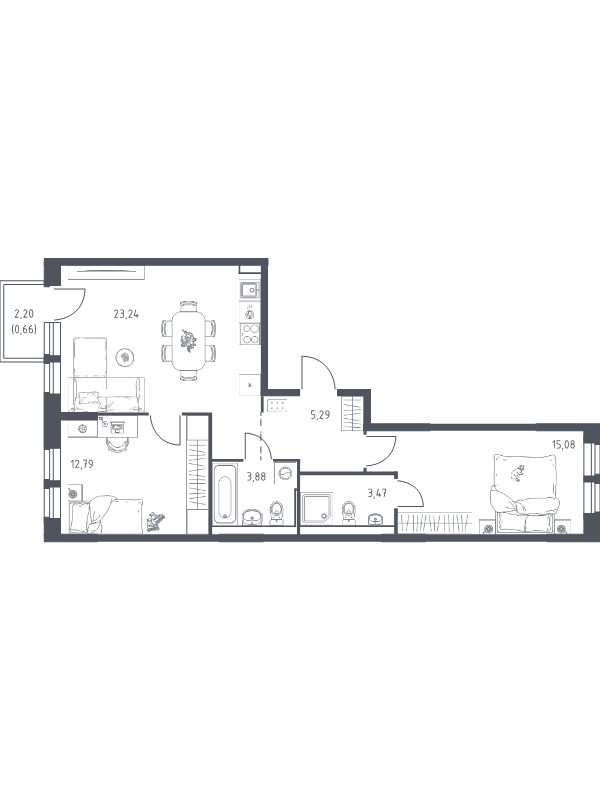 3 ккв (Евро) 64,4 м²